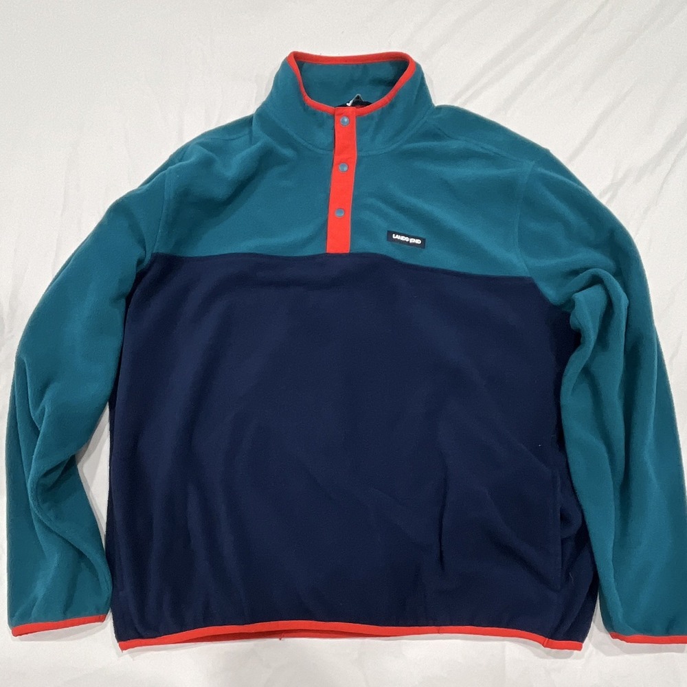 Lands' End Men's 2XL Colorblock Fleece Mock Neck Snap Pullover